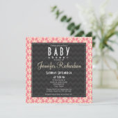 Schattige Vierkant Roze Damask Pattern Baby shower Kaart (Staand voorkant)