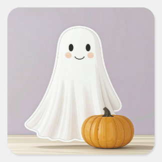 Schattige Vierkante Halloween Geest Sticker