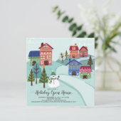 Schattige Village Holiday Open House Uitnodiging (Staand voorkant)