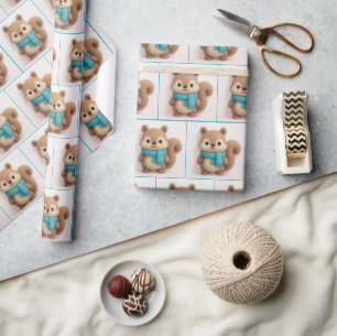 Schattige vilten eekhoorn met een gezellige sjaal cadeaupapier