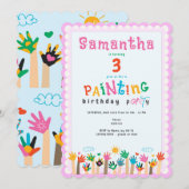 Schattige Vingerschilderij Roze Meisje Kunst Verja Kaart (Voorkant / Achterkant)