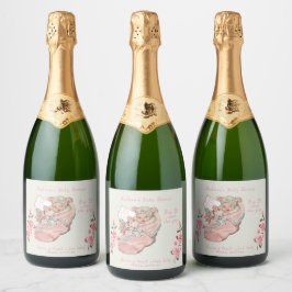 Schattige vintage babymeisje roze laarsje baby sho sparkling wijnetiket