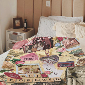 Schattige Vintage Beste Vrienden Scrapbook Fotocol Fleece Deken