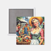 Schattige vintage boerenpin-up magneet (Voorkant / Achterkant)