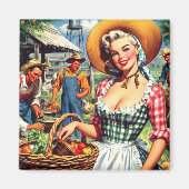 Schattige vintage boerenpin-up magneet (Voorkant)