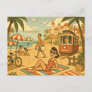 Schattige vintage California strand oceaan kust re Briefkaart