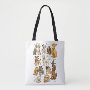 Schattige Vintage Cartoon Hondenrassen Clipart Col Tote Bag