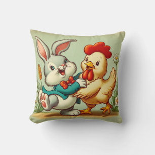 Schattige, vintage cartoon Kip & Konijn Kussen