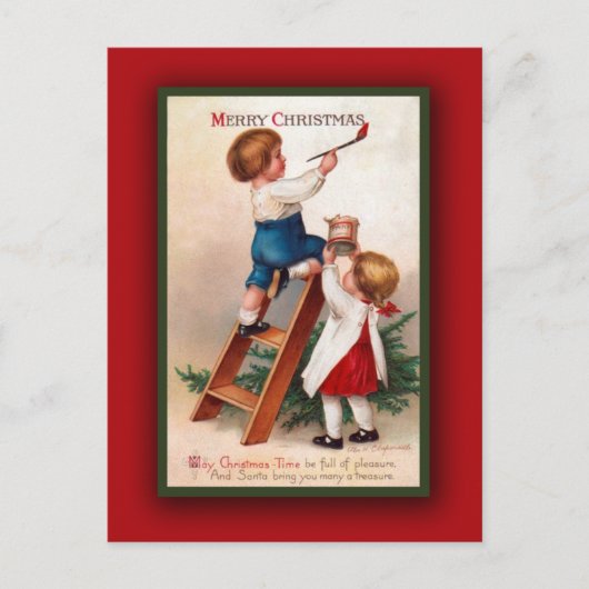 Schattige Vintage Christmas Art Kaart (Voorkant)