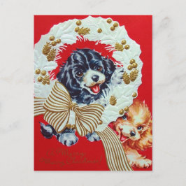 Schattige Vintage Christmas Cocker Spaniel Puppies Feestdagenkaart