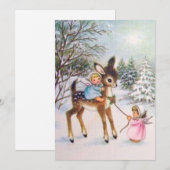 Schattige vintage engelen met Kerst hertenkalf Feestdagenkaart (Voorkant / Achterkant)