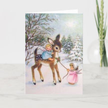 Schattige vintage engelen met Kerstmis baby herten