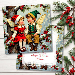 Schattige Vintage Fee Kinderen Gepersonaliseerde K Feestdagenkaart