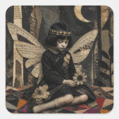 Schattige Vintage Fee Mixed Media Collage Vierkante Sticker (Voorkant)