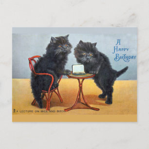 Schattige Vintage Gelukkige Verjaardag Kat Briefkaart
