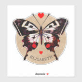 Schattige vintage grunge vlinder en harten voeg na sticker (Vel)