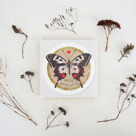 Schattige Vintage Grunge Vlinder Hart Gemaakt Met  Ronde Sticker