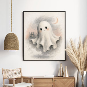 Schattige vintage Halloween-geest Poster