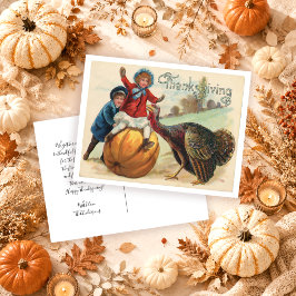 Schattige Vintage Kalkoen Pompoen Herfst Thanksgiv Briefkaart