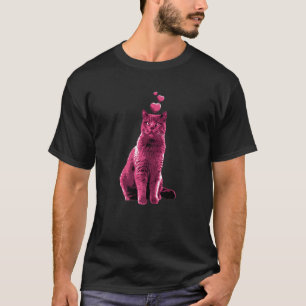 Schattige vintage kat met harten retro roze 12 t-shirt