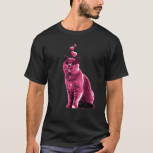 Schattige vintage kat met harten retro roze 8 t-shirt