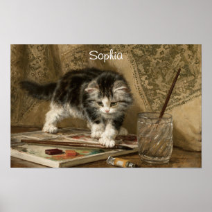 Schattige vintage katjes kunst, naam poster