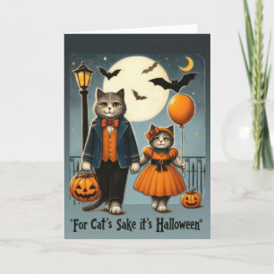 Schattige vintage katten gaan langs voor trick or feestdagen kaart