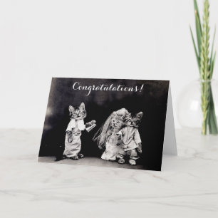 Schattige Vintage Katten Huwelijksfelicitaties Kaart