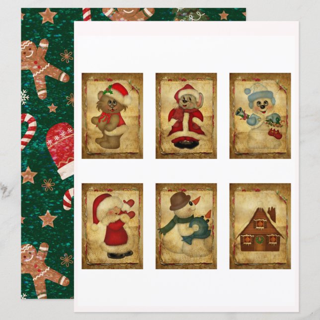 Schattige vintage kerst ATC-kaarten (Voorkant / Achterkant)