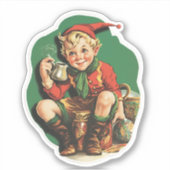 Schattige vintage kerst elf koffiepauze sticker (Voorkant)