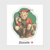 Schattige vintage kerst elf koffiepauze sticker (Vel)