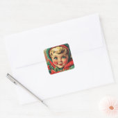 Schattige vintage kerst elf vierkante sticker (Envelop)