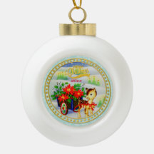 Schattige Vintage Kerst Reindeer & Bloemen Kar
