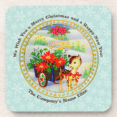 Schattige Vintage Kerst Rendier & Bloemenwagen Bier Onderzetter (Voorkant)