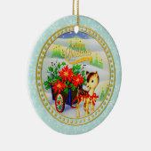 Schattige Vintage Kerst Rendier & Bloemenwagen Keramisch Ornament (Rechts)