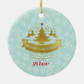 Schattige Vintage Kerst Rendier & Bloemenwagen Keramisch Ornament (Achterkant)