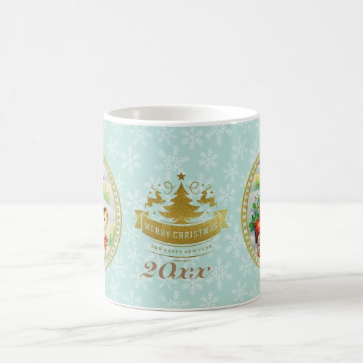 Schattige Vintage Kerst Rendier & Bloemenwagen Koffiemok (Center)