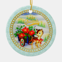 Schattige Vintage Kerst Rendieren & Bloemen Kar