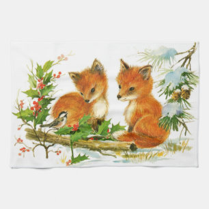 Schattige Vintage Kerst Vossen Theedoek