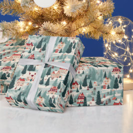 Schattige vintage kerstdorp cadeaupapier