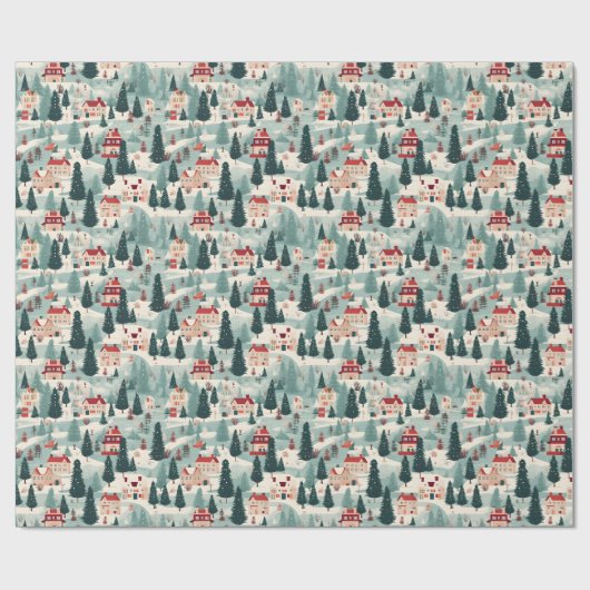 Schattige vintage kerstdorp cadeaupapier (Vlak)