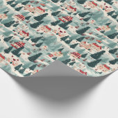 Schattige vintage kerstdorp cadeaupapier (Hoek)