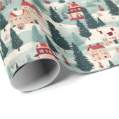 Schattige vintage kerstdorp cadeaupapier (Rol Hoek)