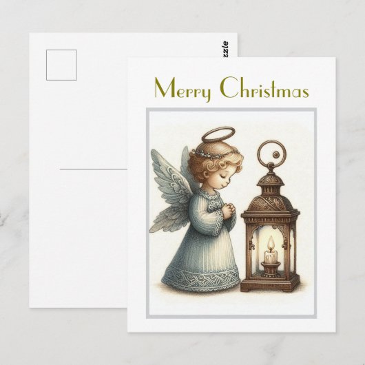 Schattige vintage kerstengel briefkaart (Voorkant / Achterkant)