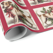 Schattige vintage kersthondenpatroon cadeaupapier (Rol Hoek)