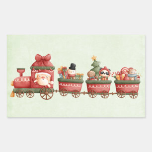 Schattige vintage kerstrein met speelgoed rechthoekige sticker