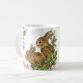Schattige Vintage-kerstsnow Bunny en Holly Koffiemok (Voorkant links)
