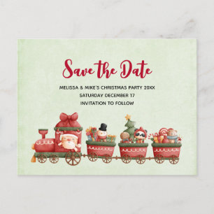 Schattige vintage kersttrein met speelgoed save th uitnodiging briefkaart