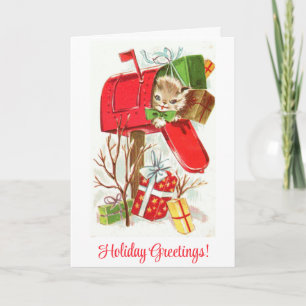 Schattige Vintage Kitten Kat Kerst Groeten Feestdagen Kaart