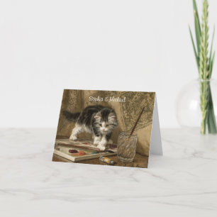 Schattige Vintage Kitten Kunst, Uw Bericht Notitiekaartje